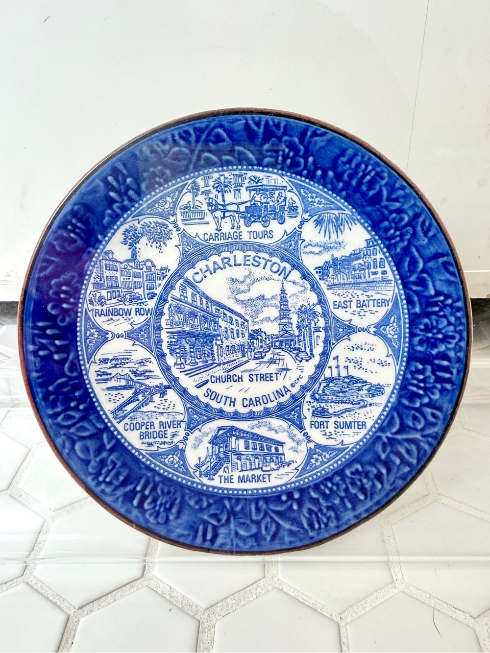 Vintage Charleston Souvenir Decorative Blue & White Plate